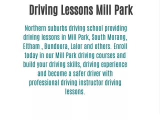 Driving School Mill Park