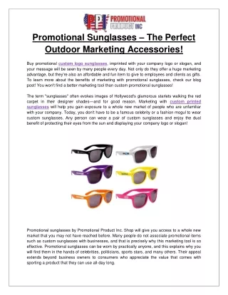 Promotional Sunglasses – The Perfect Outdoor Marketing Accessories!