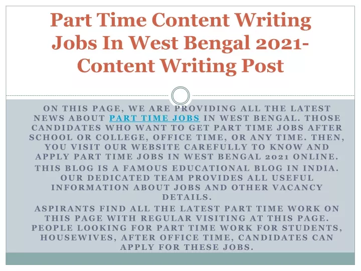 part time content writing jobs in west bengal 2021 content writing post