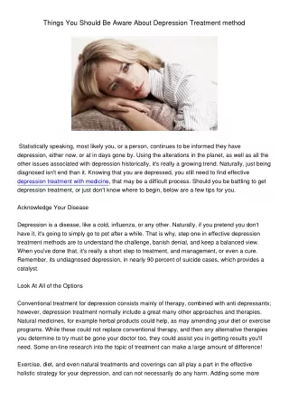 things you should be aware about depression