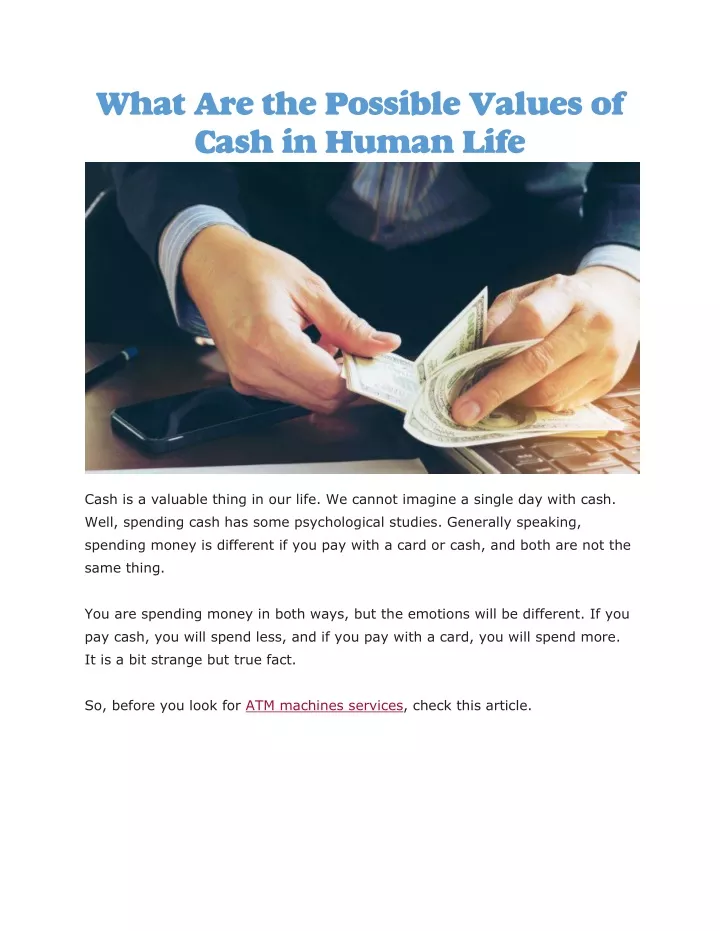 what are the possible values of cash in human life