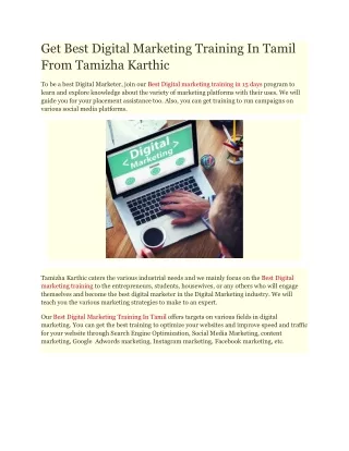 Get Best Digital Marketing Training In Tamil From Tamizha Karthic