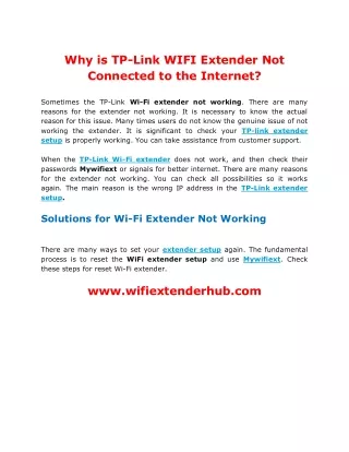 Why is TP-Link WIFI Extender Not Connected to the Internet