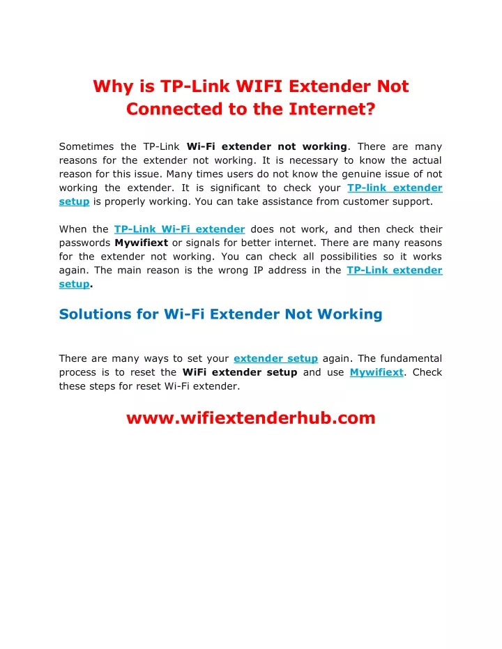 why is tp link wifi extender not connected