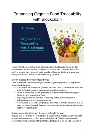 Enhancing Organic Food Traceability with Blockchain-