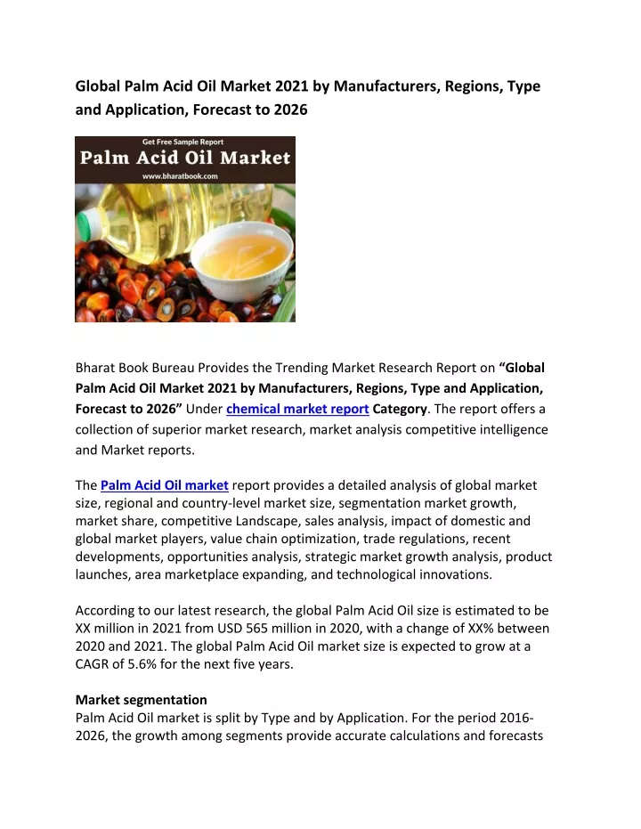 global palm acid oil market 2021 by manufacturers