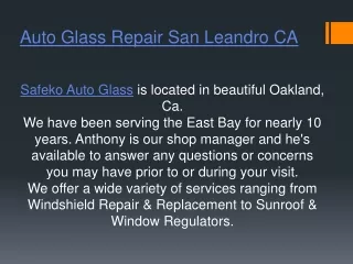 Auto Glass Repair San Leandro CA