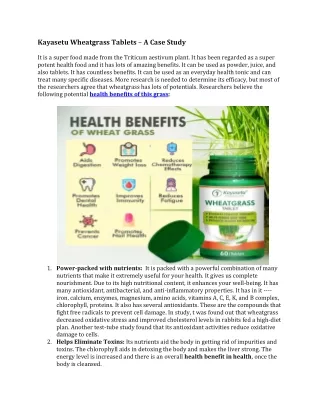 kayasetu wheatgrass tablets a case study