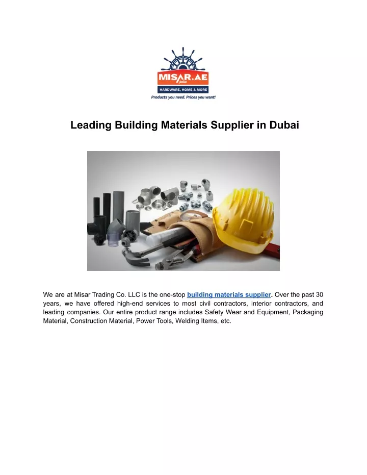 leading building materials supplier in dubai