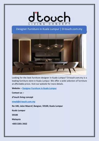 designer furniture in kuala lumpur d touch com my