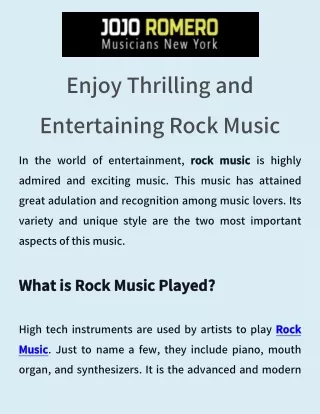 Enjoy Rock Music - Thrilling and Entertaining | JoJo Romero