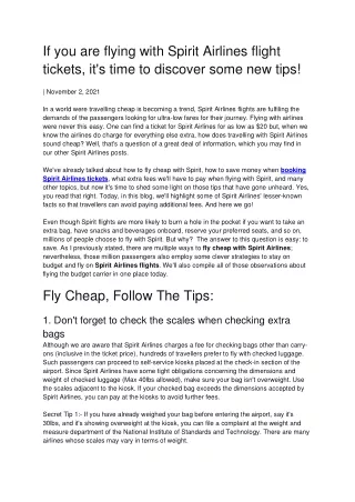 If you are flying with Spirit Airlines flight tickets, it's time to discover some new tips