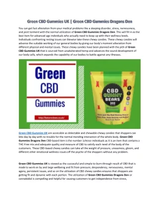 Green CBD Gummies UK | Green CBD Gummies Dragons Den