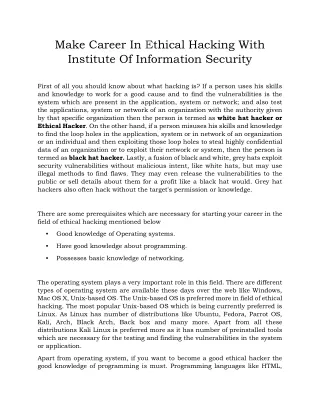 Make Career In Ethical Hacking With Institute Of Information Security