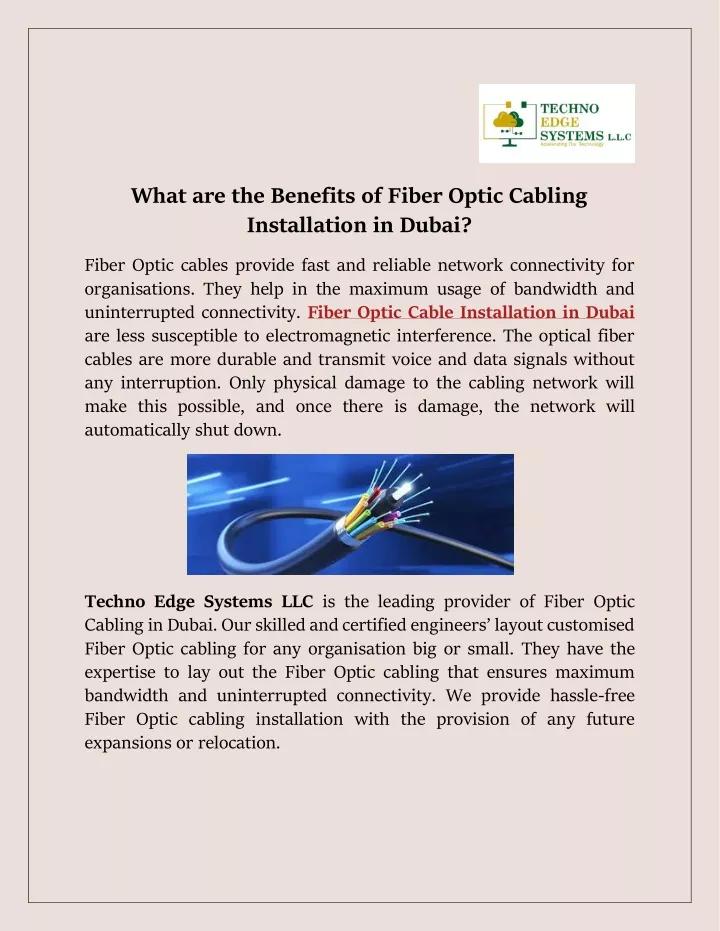 what are the benefits of fiber optic cabling