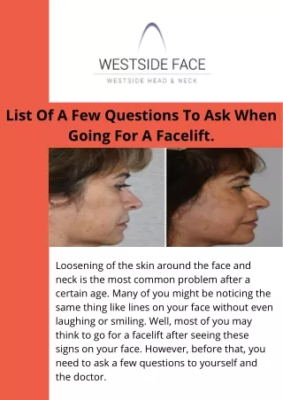 List of a few questions to ask when going for a facelift !