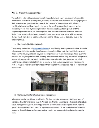 Why Eco-Friendly Houses are Better