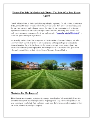 Homes For Sale In Mississippi: Know- The Role Of A Real Estate Agent