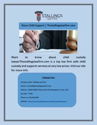 Waco Child Support | Thestallingslawfirm.com