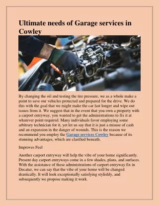 ultimate needs of garage services in cowley