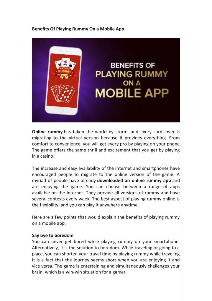 benefits of playing rummy on a mobile app
