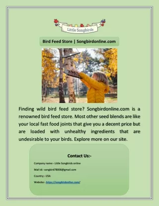 Bird Feed Store | Songbirdonline.com