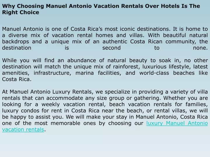 why choosing manuel antonio vacation rentals over