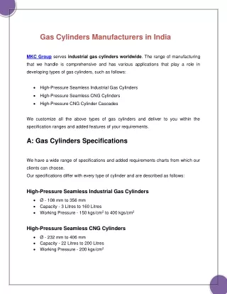 Gas Cylinders Manufacturers in India | MKC Group