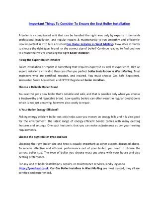 Important Things To Consider To Ensure the Best Boiler Installation