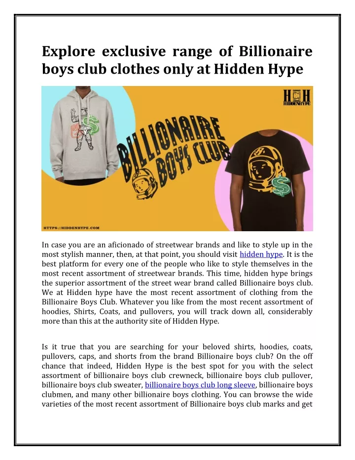 explore exclusive range of billionaire boys club