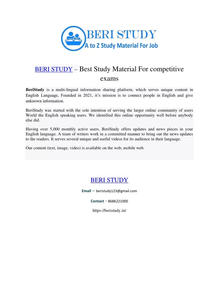 beri study best study material for competitive
