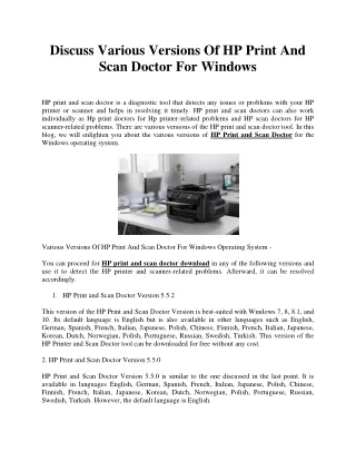 Discuss Various Versions Of HP Print And Scan Doctor For Windows