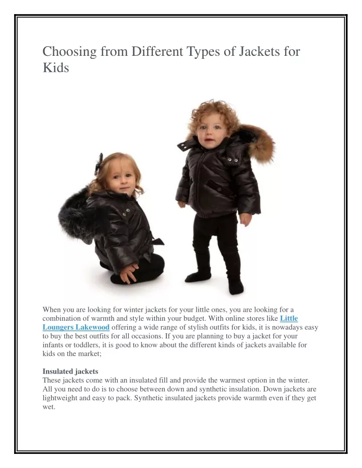 choosing from different types of jackets for kids