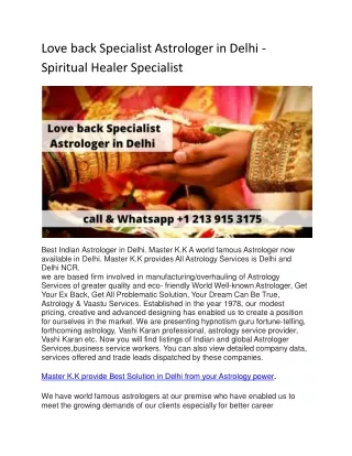Love back Specialist Astrologer in Delhi -Spiritual Healer Specialist