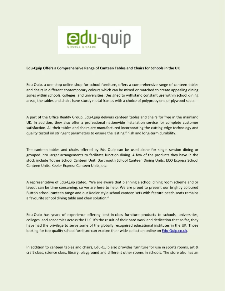 edu quip offers a comprehensive range of canteen