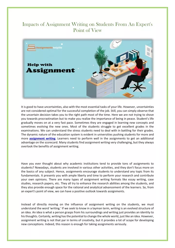 impacts of assignment writing on students from