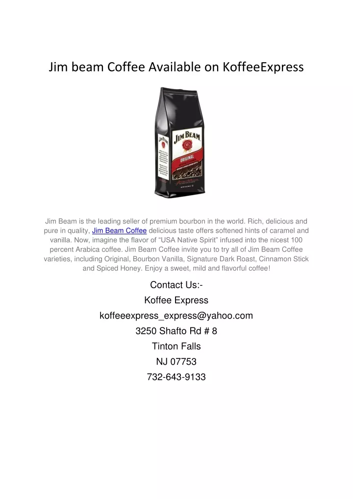 jim beam coffee available on koffeeexpress