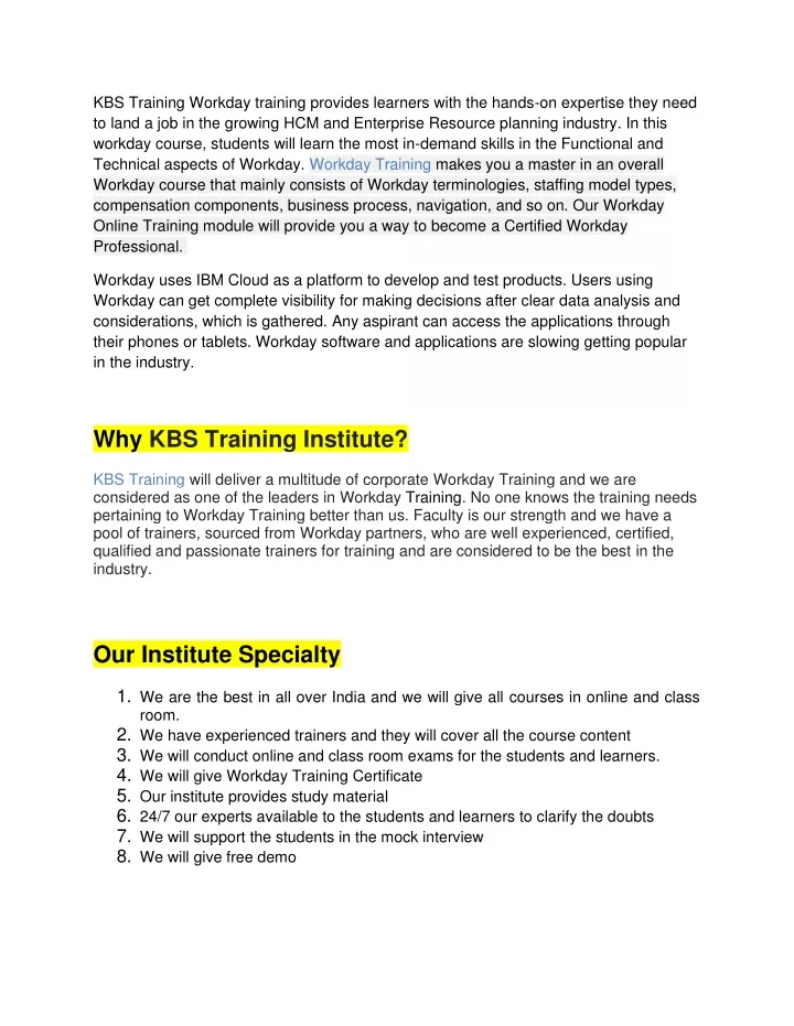kbs training workday training provides learners