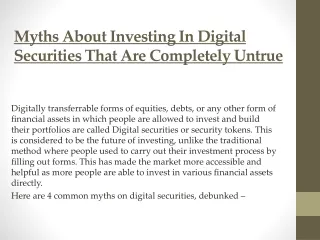 Myths About Investing In Digital Securities That Are Completely Untrue