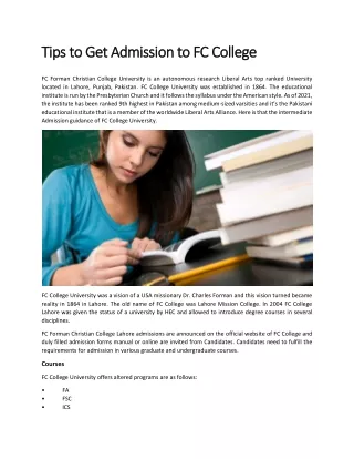 Tips to Get Admission to FC College