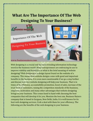 what are the importance of the web designing to your business