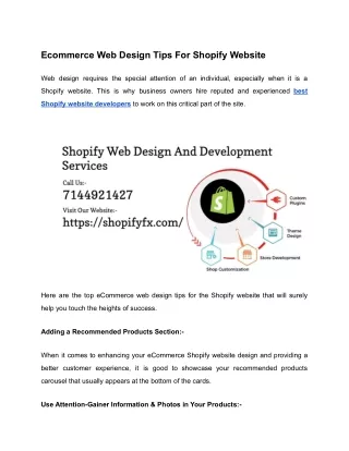ecommerce web design tips for shopify website