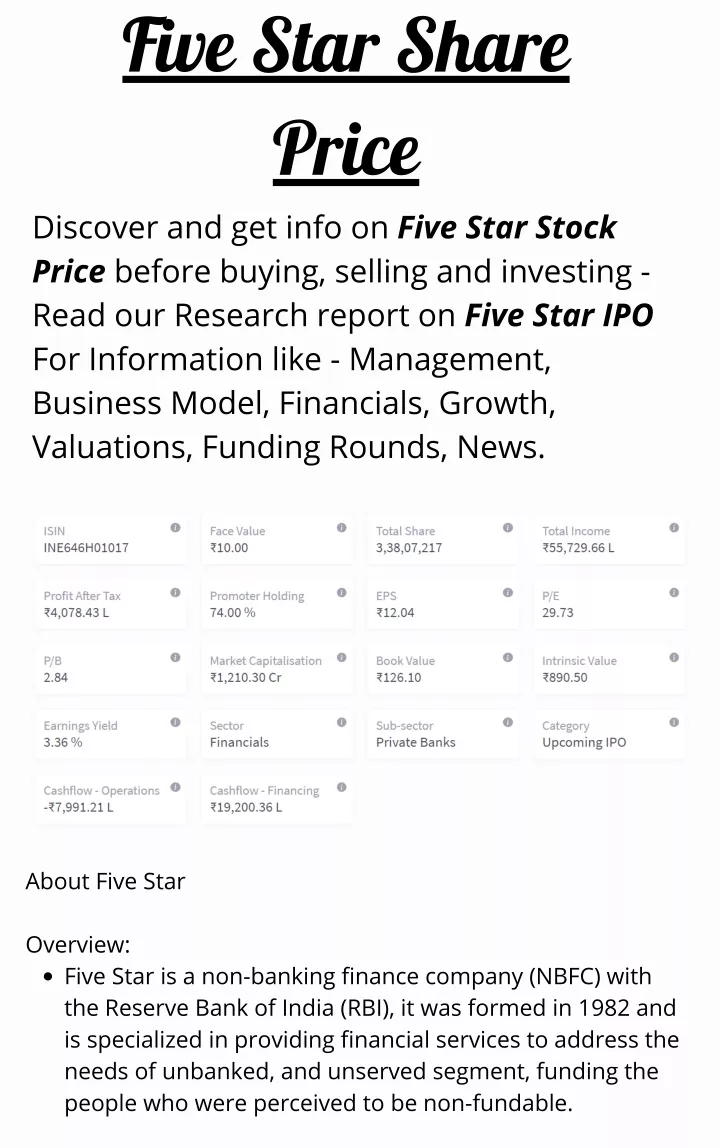 five star share price discover and get info