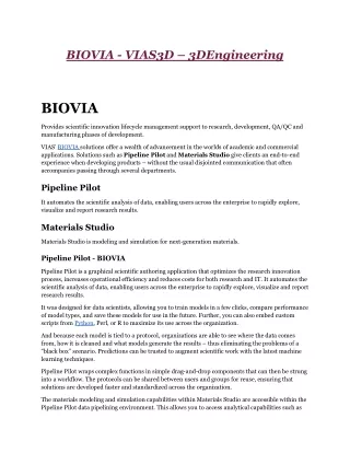 BIOVIA - VIAS3D – 3DEngineering