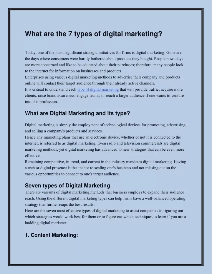 what are the 7 types of digital marketing today