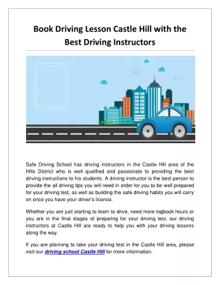 Book Driving Lesson Castle Hill with the Best Driving Instructors