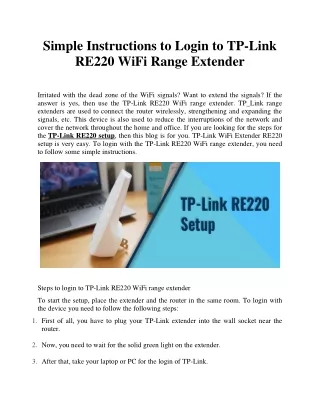Simple Instructions to Login to TP-Link RE220 WiFi Range Extender