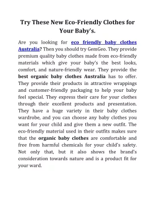 Try These New Eco Friendly Clothes for Your baby’s.