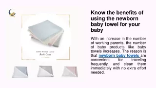 Know the benefits of using the newborn baby towel for your baby