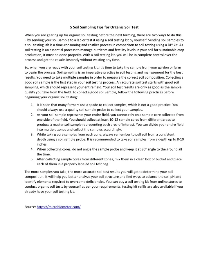 5 soil sampling tips for organic soil test